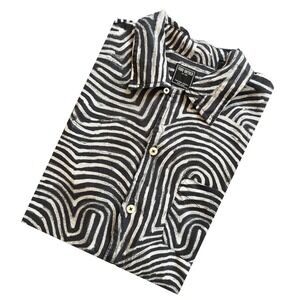 Todd Snyder 100% Tencel Black White Geometric Short Sleeve Shirt L‎